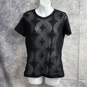 Harley-Davidson Women’s Sheer Lace Mesh Short Sleeve Black Shirt Size Large
